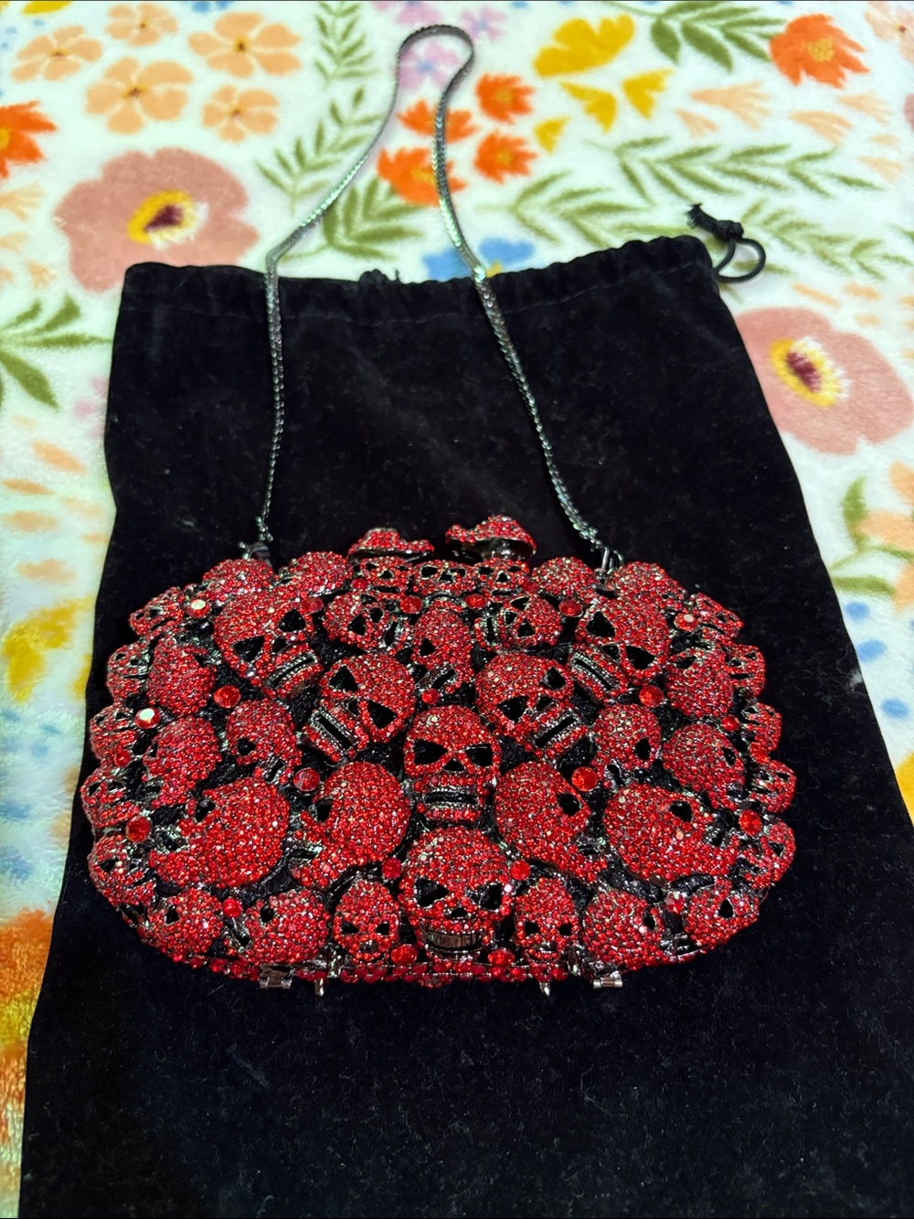 Red Crystal Skull Evening Bag